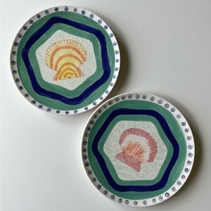 2 Rare EARNEST HEMINGWAY COLLECTION 10 7/8” Dinner Plate Pink Yellow Seashell